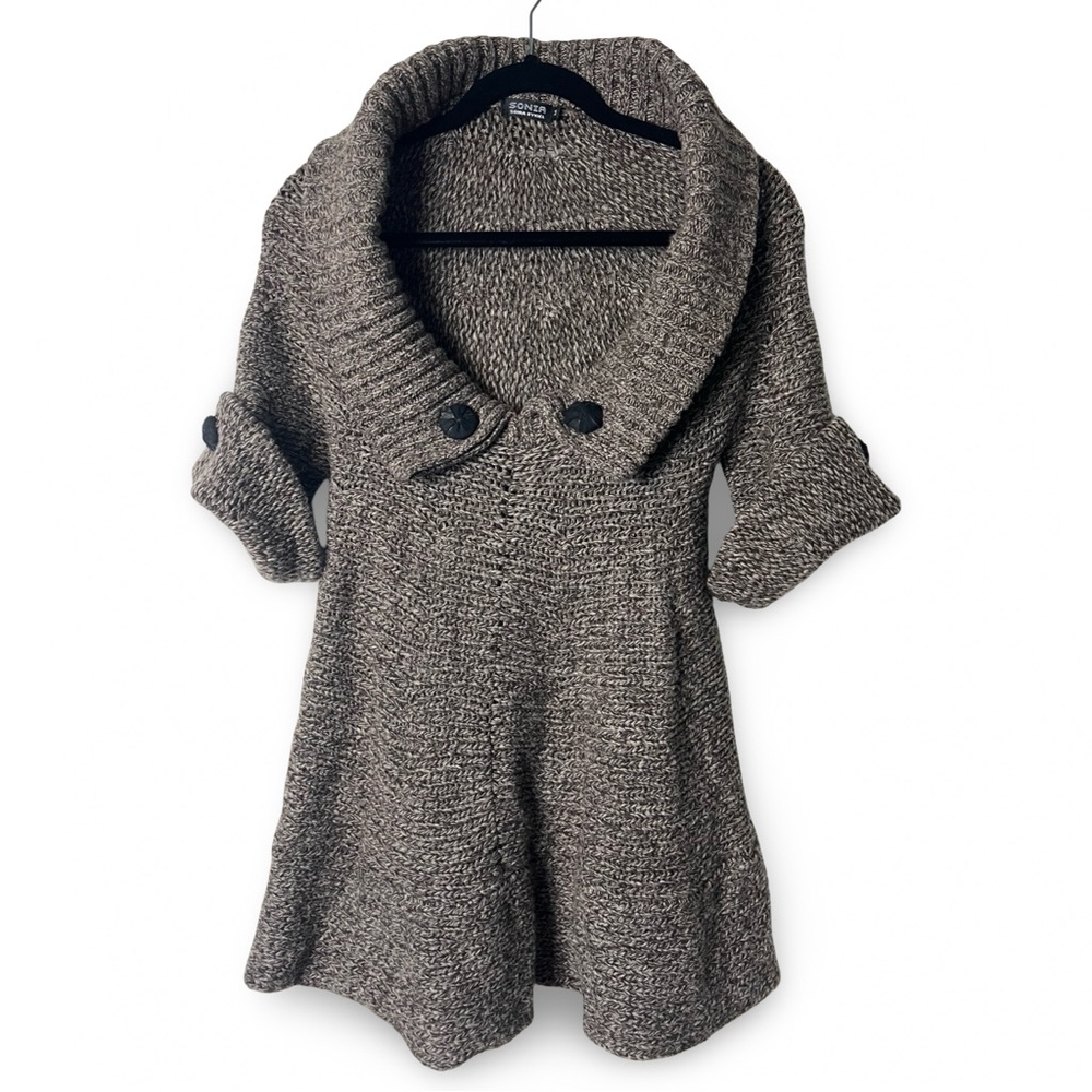 SONIA RYKIEL Women’s Silk-Blend Knit Shawl Collar Tunic Sweater brown dress Sz M